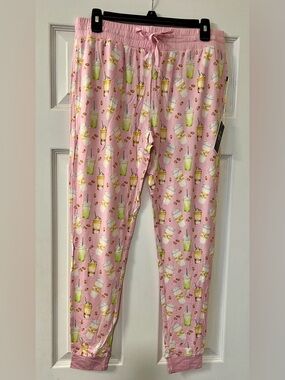 NWT Adult Bamboo Pink Coffee Print Jogger Pants Size Small